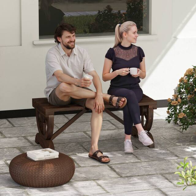 OUTSUNNY Wooden Wheel Bench Rustic Outdoor Patio Garden Seat 2-Person in Brown - image 1