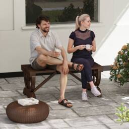 OUTSUNNY Wooden Wheel Bench Rustic Outdoor Patio Garden Seat 2-Person in Brown - thumbnail 1