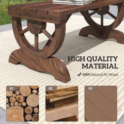 OUTSUNNY Wooden Wheel Bench Rustic Outdoor Patio Garden Seat 2-Person in Brown - thumbnail 5