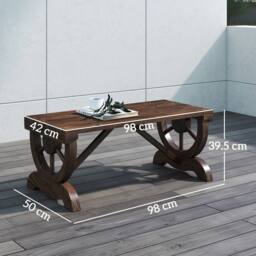 OUTSUNNY Wooden Wheel Bench Rustic Outdoor Patio Garden Seat 2-Person in Brown - thumbnail 3