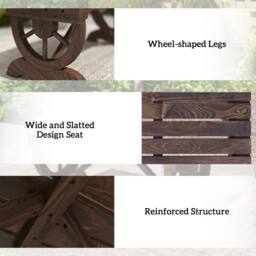 OUTSUNNY Wooden Wheel Bench Rustic Outdoor Patio Garden Seat 2-Person in Brown - thumbnail 4