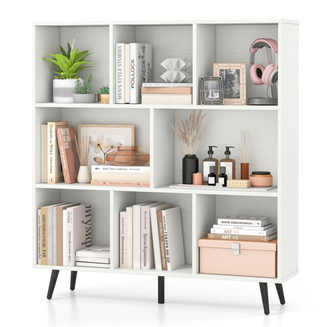 Gymax 8-Cube Bookcase Mid Century Modern Storage Organizer in White - image 1