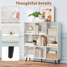 Gymax 8-Cube Bookcase Mid Century Modern Storage Organizer in White - thumbnail 5