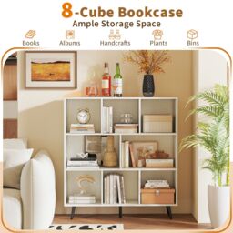 Gymax 8-Cube Bookcase Mid Century Modern Storage Organizer in White - thumbnail 3