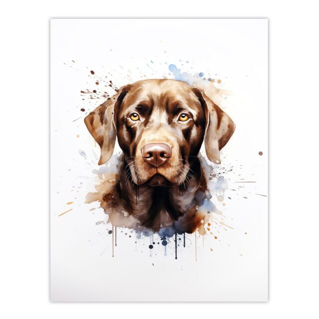 "Artery8 Wall Art Print Chocolate Labrador Retriever Lovers Gift Watercolour Pet Portrait Painting Artwork Poster - Size: W18"" x H24""" - image 1