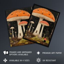 "Artery8 Beneath The Mushroom Canopy Artwork A Whimsical Scene In A Fairy Forest Art Print Framed Poster Wall Decor in Black - Size: W12"" x H16""" - thumbnail 2