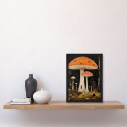 "Artery8 Beneath The Mushroom Canopy Artwork A Whimsical Scene In A Fairy Forest Art Print Framed Poster Wall Decor in Black - Size: W12"" x H16""" - thumbnail 4