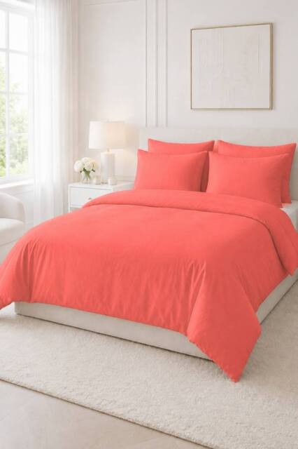 Pamposh 400 Thread Count Coral Cotton Sateen Duvet Cover Sets - Size: Super King - image 1