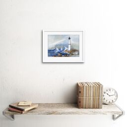 "Artery8 Wall Art Print Lighthouse Nautical Painting Art Framed 9x7 inch in White - Size: W7"" x H9""" - thumbnail 2