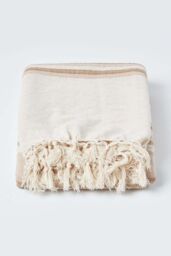 Homescapes Cotton Morocco Striped Throw in Beige - Size: 255 cm x 360 cm - thumbnail 2