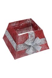 Living and Home Red Shiny Sequins Christmas Tree Skirt with LED Light Xmas Tree Square Stand Base, 33cm L x 33cm W (Top) - Size: 33 cm L x 33 cm W - thumbnail 3