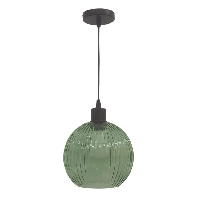 First Choice Lighting Betchley - Green Ribbed Glass Globe with Black Pendant Fitting - image 1