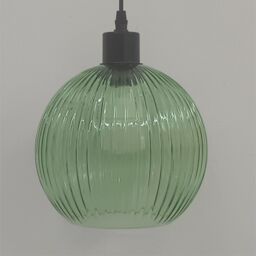 First Choice Lighting Betchley - Green Ribbed Glass Globe with Black Pendant Fitting - thumbnail 5