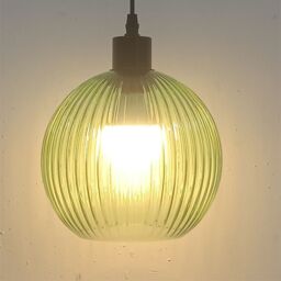First Choice Lighting Betchley - Green Ribbed Glass Globe with Black Pendant Fitting - thumbnail 6