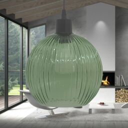 First Choice Lighting Betchley - Green Ribbed Glass Globe with Black Pendant Fitting - thumbnail 4
