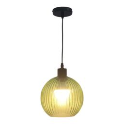 First Choice Lighting Betchley - Green Ribbed Glass Globe with Black Pendant Fitting - thumbnail 2