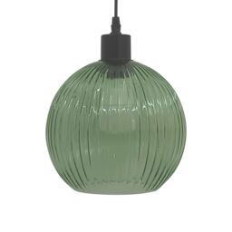 First Choice Lighting Betchley - Green Ribbed Glass Globe with Black Pendant Fitting - thumbnail 7