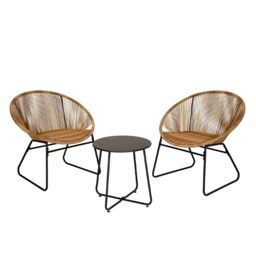 Charles Bentley Zanzibar Tea for Two Bistro Set Natural Cafe 2 Chairs & Table - thumbnail 5