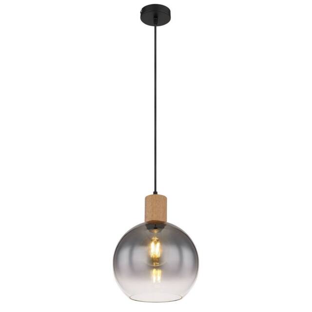Netlighting Moitas Dome Pendant Ceiling Light Matt Black Smoke Glass Shade 1x E27 - image 1
