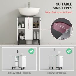 HOMCOM Bathroom Under Sink Cabinet with Adjustable Shelf High Gloss White - thumbnail 4
