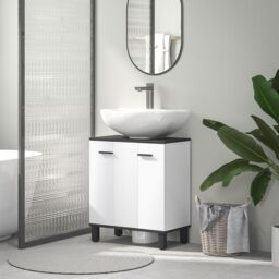 HOMCOM Bathroom Under Sink Cabinet with Adjustable Shelf High Gloss White - thumbnail 1