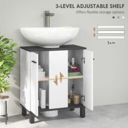 HOMCOM Bathroom Under Sink Cabinet with Adjustable Shelf High Gloss White - thumbnail 6
