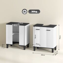 HOMCOM Bathroom Under Sink Cabinet with Adjustable Shelf High Gloss White - thumbnail 3