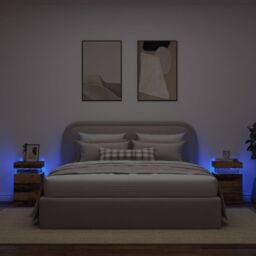 Berkfield Home Bedside Cabinets with LED 2 pcs Old Wood 35x39x55 cm Engineered Wood in Brown - Size: 35 x 39 x 55 cm - thumbnail 1