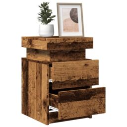 Berkfield Home Bedside Cabinets with LED 2 pcs Old Wood 35x39x55 cm Engineered Wood in Brown - Size: 35 x 39 x 55 cm - thumbnail 5