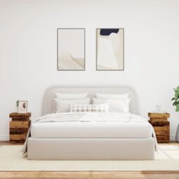 Berkfield Home Bedside Cabinets with LED 2 pcs Old Wood 35x39x55 cm Engineered Wood in Brown - Size: 35 x 39 x 55 cm - thumbnail 4