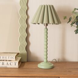 ValueLights Bobbins Sage Green Table Lamp with Scallop Tapered Lamp Shade & LED Bulb in Pale Green - thumbnail 3