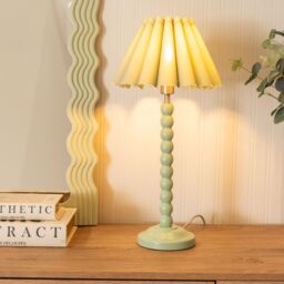 ValueLights Bobbins Sage Green Table Lamp with Scallop Tapered Lamp Shade & LED Bulb in Pale Green