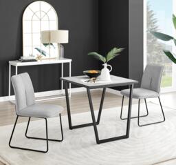 Carson White Marble Effect Square Dining Table & 2 Fabric Halley Chairs