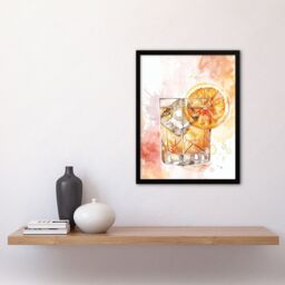 "Artery8 Classic Old Fashioned Cocktail Orange Watercolour Framed Art Print - Size: W12"" x H16""" - thumbnail 4