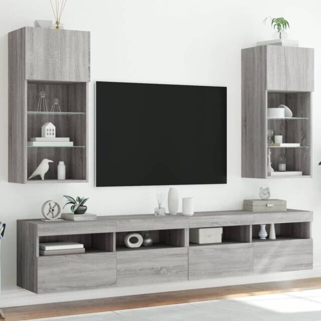 Berkfield Home TV Cabinets with LED Lights 2 pcs Grey Sonoma 40.5x30x90 cm - image 1
