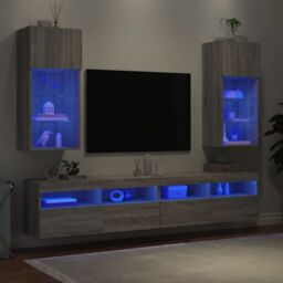 Berkfield Home TV Cabinets with LED Lights 2 pcs Grey Sonoma 40.5x30x90 cm - thumbnail 4