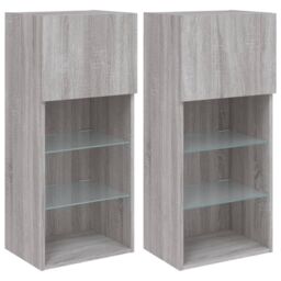 Berkfield Home TV Cabinets with LED Lights 2 pcs Grey Sonoma 40.5x30x90 cm - thumbnail 2