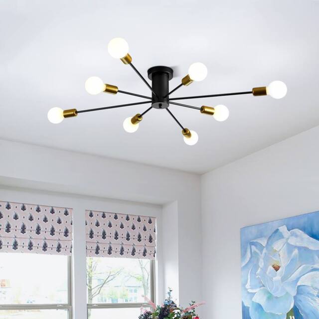 NIVOR 8 light Industrial Chandelier Mid Century Flush Mount Ceiling Light in Black - image 1