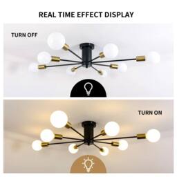NIVOR 8 light Industrial Chandelier Mid Century Flush Mount Ceiling Light in Black - thumbnail 3