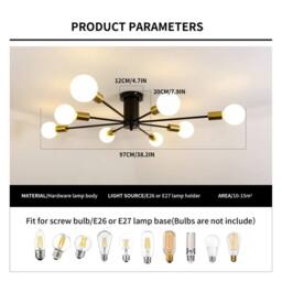 NIVOR 8 light Industrial Chandelier Mid Century Flush Mount Ceiling Light in Black - thumbnail 2