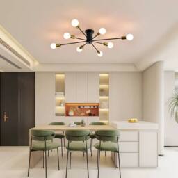 NIVOR 8 light Industrial Chandelier Mid Century Flush Mount Ceiling Light in Black - thumbnail 6