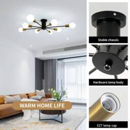 NIVOR 8 light Industrial Chandelier Mid Century Flush Mount Ceiling Light in Black - thumbnail 8