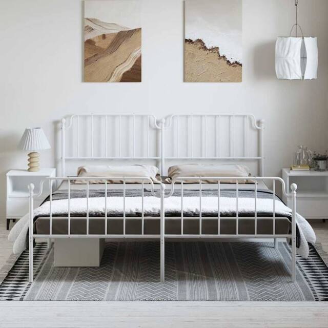 Berkfield Home Metal Bed Frame with Headboard & Footboard White 193x203 cm - image 1