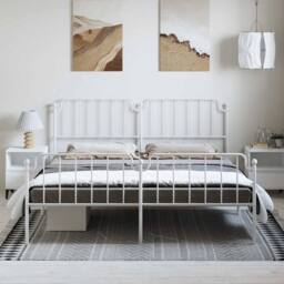Berkfield Home Metal Bed Frame with Headboard & Footboard White 193x203 cm - thumbnail 1