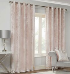 Alan Symonds Crushed Velvet Fully Lined Eyelet Curtains in Pink - Size: 168 cm width x 137 cm drop