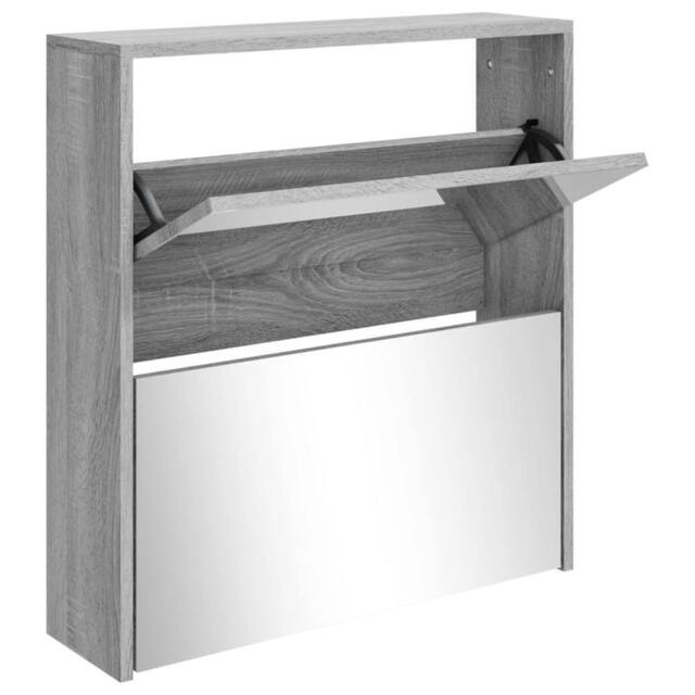Berkfield Home Shoe Cabinet with Mirror 2-Layer Grey Sonoma 63x17x67 cm - Size: 63 x 17 x 67 cm - image 1