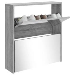 Berkfield Home Shoe Cabinet with Mirror 2-Layer Grey Sonoma 63x17x67 cm - Size: 63 x 17 x 67 cm - thumbnail 3
