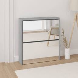 Berkfield Home Shoe Cabinet with Mirror 2-Layer Grey Sonoma 63x17x67 cm - Size: 63 x 17 x 67 cm - thumbnail 2
