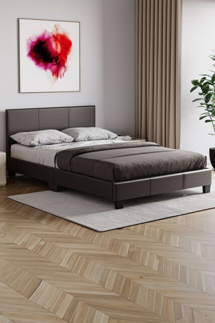 Home Discount Vida Designs Lisbon Small Double Faux Leather Bed Frame UKFR Fabric in Brown - image 1