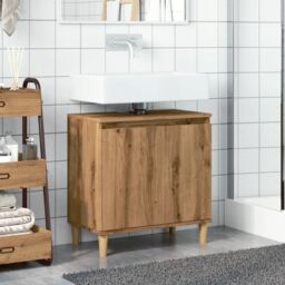 Berkfield Home Sink Cabinet Artisan Oak 58x33x60 cm Engineered Wood in Brown - Size: 58 x 33 x 60 cm - thumbnail 3